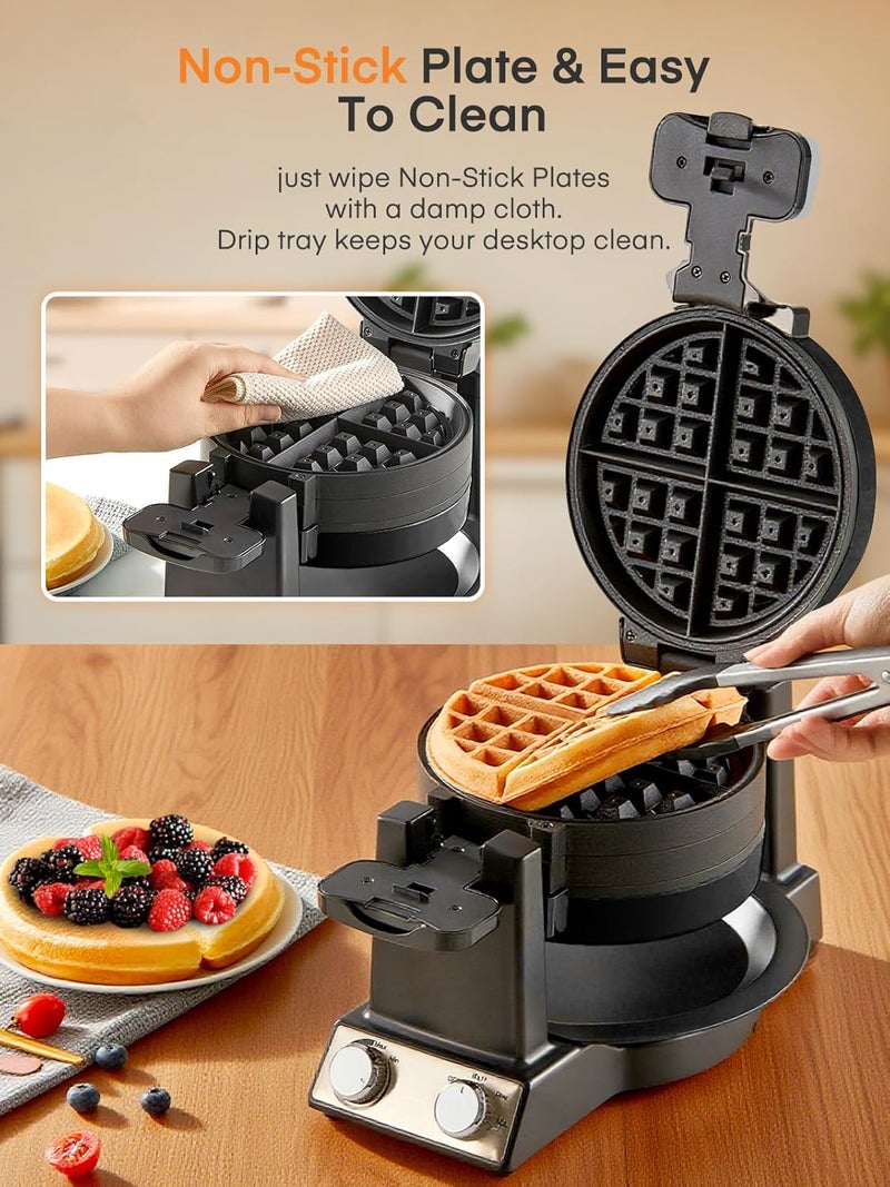 FOHERE 2-in-1 Omelette Maker&Waffle Maker, 1400W Omelet Waffle Maker 180° Flip, Adjustable Browning Control, Non-Removable & Nonstick Pans, Make Two Omelet and One Waffle at Once for Home (Dark Black) - Image 5